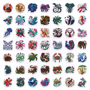 50pcs colorful floral animal stickers with boho tropical patterns for suitcases