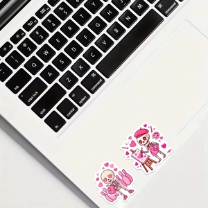 Pink heart skull stickers for laptop decoration showing bowling and painting designs