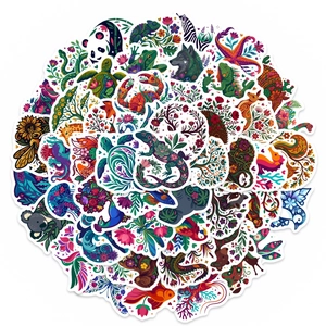 Set of 50 artistic tropical animal and floral stickers for luggage decoration