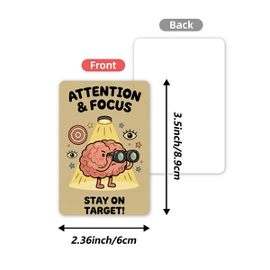 Self-affirmation cards featuring a yellow brain character with attention and focus message