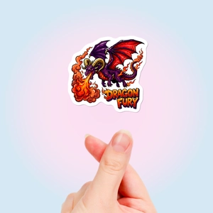 Macro shot of waterproof purple dragon fury sticker for laptops with a vinyl finish