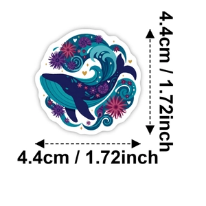 50pcs folk art tropical animal sticker set with blue whale and flower patterns