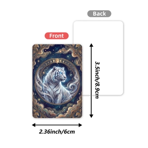 Mythical starry sky card set with white tiger illustration and dimensions