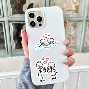 White iPhone case with romantic matchman couple stickers and red heart decorations