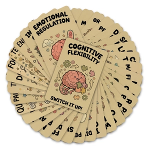 Macro view of affirmation cards for cognitive flexibility and emotional regulation