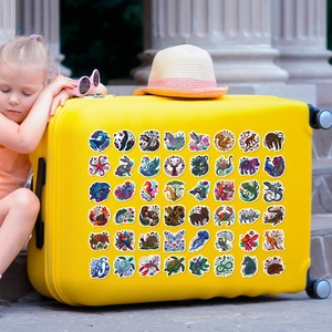 Ethnic animal mandala stickers shown on a yellow suitcase for travel decoration