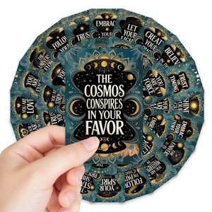 Set di carte di affermazione cosmica con motivi celesti e citazioni positive