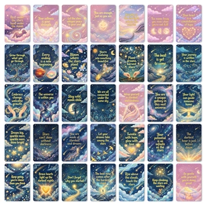 Set mit 35 verträumten Sternenhimmel-Karten mit motivierenden Sprüchen und Galaxie-Motiven