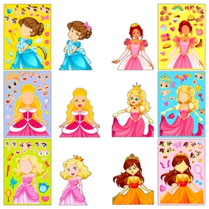 Detalle de las pegatinas de princesas de cuentos de hadas con rasgos faciales variados