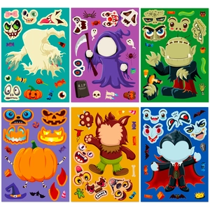 Halloween Adesivi Crea Faccia per Bambini Fai Da Te Zucca Fantasma Vampiro Mostro Decalcomanie Mix And Match per Festa Decorazione