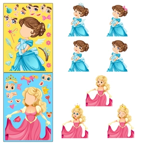 Set de pegatinas de princesas de cuento para crear caras con accesorios y expresiones