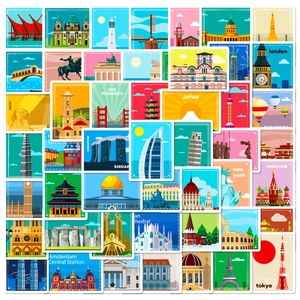 Global Landmark Architecture Stickers Waterproof Vinyl Decorative Labels For Travel Diary Luggage Laptop Phone Case Scrapbooking Decor Stationery Stickers