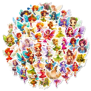 Dettaglio di adesivi di fate impermeabili con ali colorate per decorazioni scrapbooking