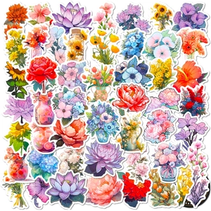 Aesthetic Floral Stickers Waterproof Vinyl Mixed Flower Decals For Scrapbooking Laptop Water Bottle Journaling DIY Decoration