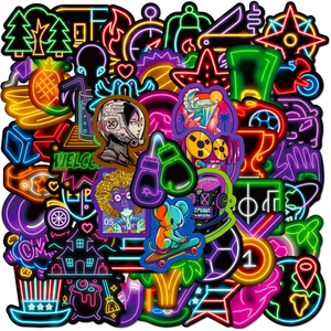 Neon Style Waterproof Vinyl Stickers For Laptop Water Bottle Suitcase Personalized Decorative Graffiti Decals For Teens Kids