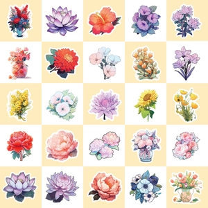 Mixed floral stickers set featuring 25 unique botanical designs for scrapbooking decor