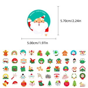 Detailed size view of 50 colorful DIY Christmas stickers featuring festive holiday patterns