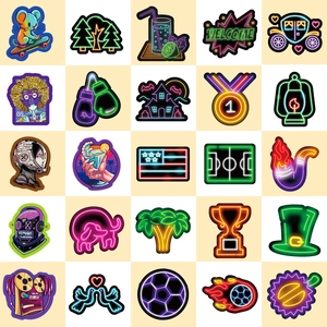 50 pieces of waterproof neon graffiti stickers featuring cartoon and sports designs