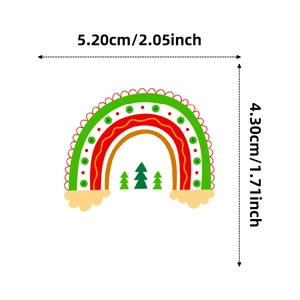 Detailed size view of rainbow Christmas embroidery patch with trees and clouds