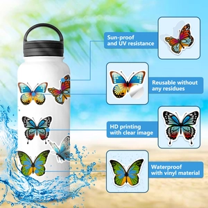 Waterdichte vinyl vlinderstickers op waterfles met UV-bestendige HD-print van hoge kwaliteit