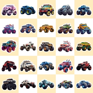 50pcs monster truck stickers with colorful cartoon car graffiti designs for kids decor