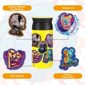 50pcs neon cyberpunk vinyl stickers for water bottle and luggage decoration, waterproof and vivid