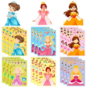 Hojas de Pegatinas de Princesa para Hacer Caras para Niños Pegatinas de Vestir de Dibujos Animados Creativos Reutilizables para Niñas Regalo de Fiesta