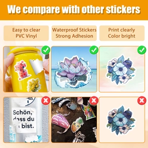 Waterproof PVC floral stickers comparison showing strong adhesion and vibrant colors