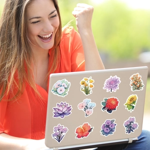 50 mixed floral stickers for laptops with colorful sunflower and botanical designs