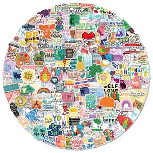 Set of 200 waterproof stickers with inspirational quotes and cute animal illustrations