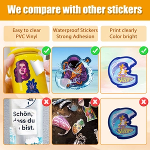 Waterproof PVC neon stickers showing superior print clarity and adhesion vs lower quality ones