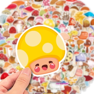 Lot de stickers champignons mignons avec visages souriants pour gourdes et ordinateurs