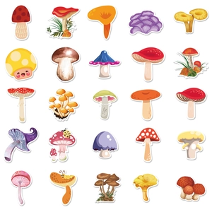 Lot de 200 autocollants de champignons mignons avec dessins colorés de plantes et BD