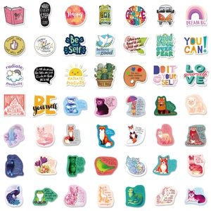Set of 200 aesthetic waterproof English stickers with animals and motivational quotes