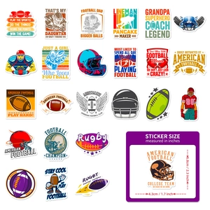 Set of 50 American football stickers with sports slogans and athlete illustrations