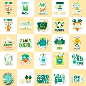 50 pieces green eco-friendly graffiti stickers featuring zero waste and nature themes