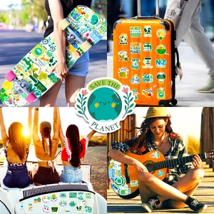 Waterproof green environmental stickers applied to skateboards and luggage cases