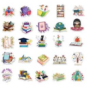 Set di 50 adesivi impermeabili a tema lettura libri per decorazioni fai-da-te e diari creativi