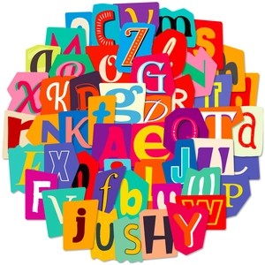 Set of 50 colorful English alphabet and number stickers with creative cartoon designs