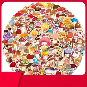 Lot de 200 autocollants de champignons colorés pour enfants avec des dessins de plantes variés