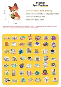 Vista dettagliata di 50 adesivi per lettura libri impermeabili con specifiche in PVC