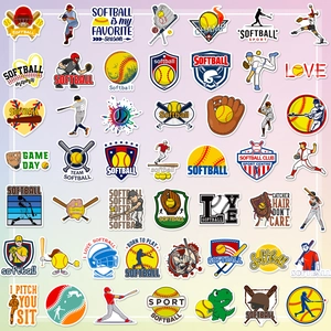 50 pièces d'autocollants softball en vinyle imperméable pour skateboards et bagages