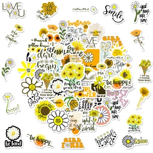 50pcs sunflower and daisy motivational stickers for water bottles and luggage