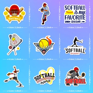 Lot de 50 autocollants de softball étanches pour skateboards et bagages motifs sportifs jaunes