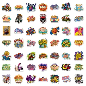 Set of 50 cool graffiti stickers with colorful cartoon designs for laptops and luggage