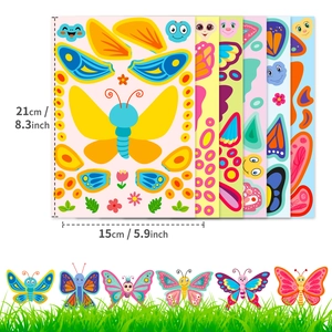 Detailed size chart for 6PCS butterfly DIY puzzle stickers showing 21x15cm dimensions