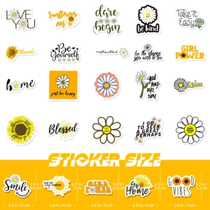 50pcs sunflower decorative stickers set with inspirational text for water bottles