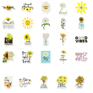50pcs sunflower stickers set with motivational quotes and 4cm size dimensions guide