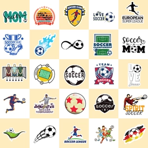 Collezione di 50 adesivi da calcio verdi con trofei e silhouette di giocatori
