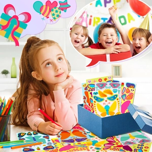 DIY butterfly puzzle sticker set in blue gift box for children birthday party crafts